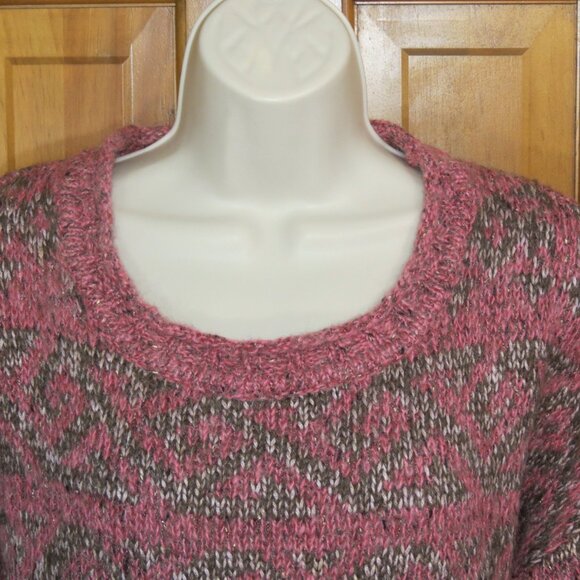Sundance Mohair Blend Crewneck Sweater Pink/Brown Metallic Thread XL - Picture 2 of 9